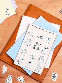 50Pcs Black Sketch Funny Animal Sticker Pack, Hand‑Drawn Line‑Doodle Whimsical Moody Grumpy Cat Owl Panda Waterproof Vinyl Decals For Laptop Water Bottle Journal Scrapbook DIY Decor - Multicolor - View 4