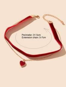 1pc Vintage Gold Chain Heart Pendant Necklace, Graduation Gift, Party Jewelry - Red - View 4