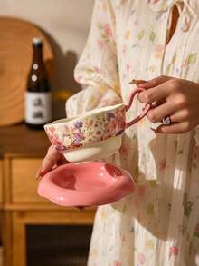 Elegant Lily Of The Valley Pattern Cup, Saucer And Spoon Set - Suitable For Coffee, Afternoon Tea, Home Use, Also An Ideal Gift For Holidays And Weddings - Multicolor - View 9