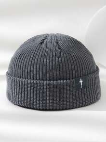 MAKEFGE 1pc Unisex Outdoor Autumn/Winter Casual Warm Personalized Cross Patch Soft Comfortable Elastic Beanie Knit Hat Skull Cap Pullover Hat Suitable For Daily Wear - B - View 18