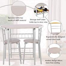 1 Pieza Juego de Comedor de 3 Piezas, Mesa Ovalada con 2 Sillas y Estante de Almacenamiento, Marco de Metal Plateado y MDF, Diseño Compacto para Comedor, Bar, Desayuno, Cocina y Apartamento - Rosa Oxidada - Ver 7