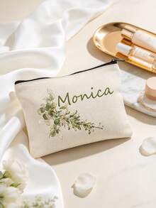 Personalized Name Eucalyptus Makeup Bag, Customized Text Cosmetic Bag, Travel Toiletry Storage Bag, Bridesmaid Customized Gift, Birthday, Christmas, Wedding Favor - Multicolor - View 8