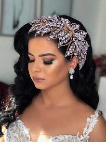 1 buah Aksesori Rambut Pernikahan Mewah Bertabur Berlian Imitasi, Hiasan Kepala Pengantin, Hiasan Kepala Pesta Bunga Buatan Tangan untuk Acara Prom - MultiWarna - View 7