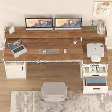 65-Inch Computer Desk With 3 Drawers And Printer Shelf - Antique White - View 4