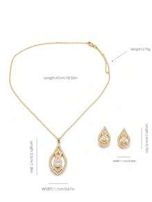 1pc Necklace 1 Pair Earrings Teardrop Rhinestone Jewelry Set Women Sparkling Elegant Wedding Party Statement Gift - Multicolor - View 8