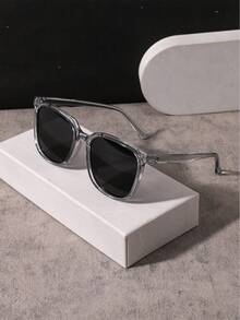 1 PC Men's Iconic Square Fashion Glasses Solid Color PC Frame Gray Lens Casual Simple Style Lightweight For Street Outdoor Travel With Glasses Box - Multicolor - View 7