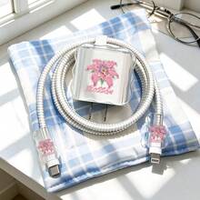 Juego de protección de cargador y cable de Apple con diseño de flor grande, protector de cable de carga Apple 18-20W duradero, organizador de cables anti-rotura - Multicolor - Ver 6