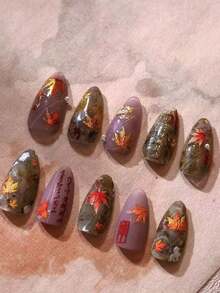 1pc Fall, Autumn, Fall Nails Autumn Maple Leaf Nail Stickers, Orange-Red Gradient 3D Maple Leaf Suitable For Nail Art Enthusiasts Collection, Also For Women And Girls DIY - Multicolor - View 2