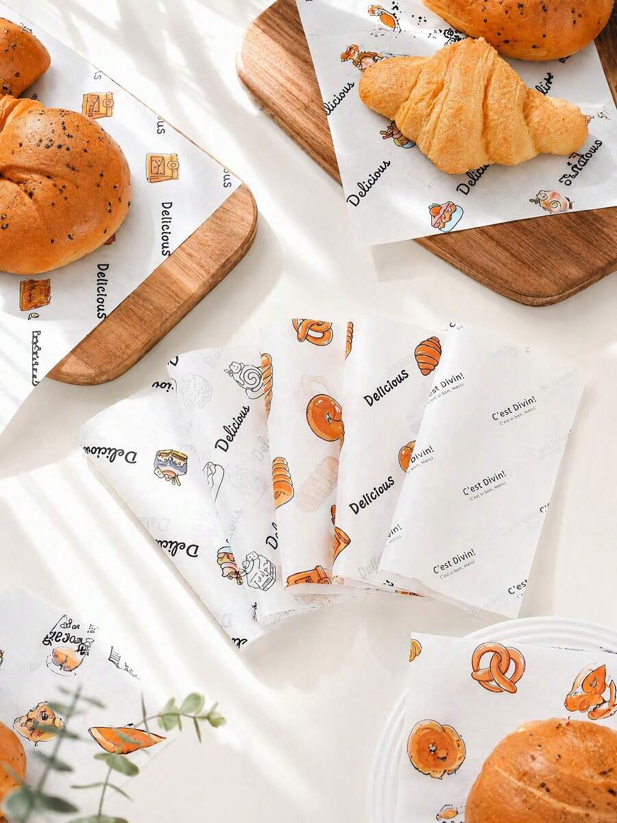 Haus Hana 40/50pcs 5 Styles Of Cute Cartoon Pattern Baking Paper, Baking Paper, Oil-Resistant Food Wrapping Paper, Wax Paper, Baking Tools, Kitchen Gadgets, Kitchen Accessories, Pattern Arrangement May Be Slightly Different In Different Batches - Multicolor - View 1