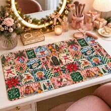 1pc Vintage Christmas Patchwork Desk Mat, Multi-Purpose Makeup Nail Art Table Pad, Large Non Slip Desktop Protector S/M/L/XL - View 8