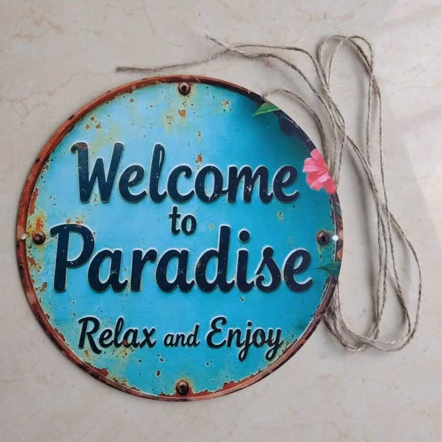 2D 1pc Welcome To Paradise Wooden Sign, Suitable For Yard Wall Decor, Fence, Garage, Indoor Wall Decoration, Great Gift/No Electricity Required - TM37 - View 1
