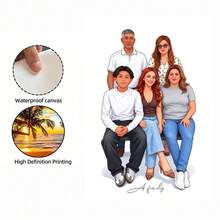 1件客製化卡通家庭肖像畫布牆飾，照片轉卡通繪畫，個性化情侶與全家福肖像印刷，適合家庭與週年紀念禮物，居家裝飾 - 彩色 - 查看 13