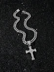 1pc Men's Full Rhinestone Cuban Chain Hip Hop Style Personalized Classic Cross Pendant Necklace - Cross - View 8