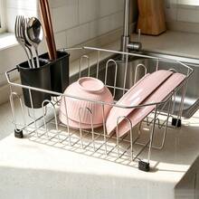 Stainless Steel Single-Tier Dish Drying Rack, Kitchen Dish Storage Rack With 8 Cup Holders, Non-Slip Feet, Dual Use For Countertop And Sink, Fits 12*14 Inch Sink, Space-Saving Dish Drying Rack, Suitable For Halloween, Christmas And Party Tableware Storage - View 4
