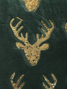 Miater 1pc/2pcs Christmas Decorative Pillow Case, Plush Embroidered Gold Sequin Reindeer, Winter Sofa Living Room Bedroom Home Decor Party Holiday Gift - Dark Green - View 4