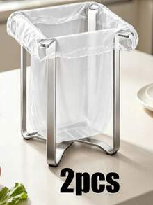 New Portable Foldable Stainless Steel Trash Can Rack, Floor-Standing Kitchen Trash Rack Storage Organizer, Space-Saving Kitchen Countertop Storage Shelf, Convenient Waste Disposal And Storage, Portable Minimalist Kitchen Desktop Trash Can - View 13