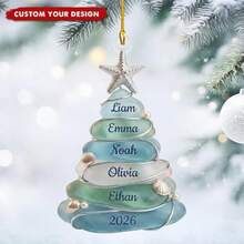 1pc Personalized Sea Glass Style Christmas Tree Ornament, Featuring Beach Starfish, Shell And Pearl Design, 10cm Acrylic Hanging Keepsake, Suitable For Beach Lovers, Family Tree And Holiday Home Decor - Multicolor - View 4