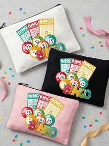 Bingo Letter Print Travel Toiletry Bag, Colorful Ribbon Decor, Cartoon Fun Multi-Function Canvas Bag, Charger Storage Bag, Travel Makeup Essentials Bag: Women's Travel Essentials Bag, Unisex Zipper Bag, Lightweight Travel - Multicolor - View 6