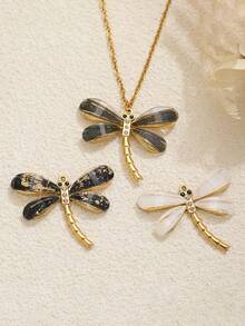 1Pc Stainless Steel Dragonfly Enamel Charm, Inlaid Rhinestone Insect Dangle Pendant For DIY Necklace Bracelet Jewelry Making - Pendants - View 4