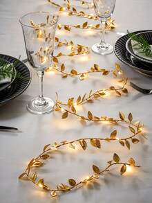 Gold Leaf LED String Lights, Fairy Gold Leaf Decorative Wedding Table Centerpiece Lights, Indoor Garland Decoration Lights (Battery Not Included), Wedding Backdrop Decoration, Christmas Tree Hanging Ornament, Christmas Party Decoration - Warm White Light - View 9