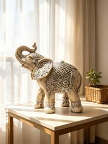 1pc Decorative Elephant Statue Ornament, Vintage Retro Style, Red Carved Pattern, Upward Trunk Design, Lucky Feng Shui Home Decor Sculpture Accessory, Suitable For Living Room, Bookshelf, Shelf, Desktop Decoration, Housewarming Gift - A - View 10