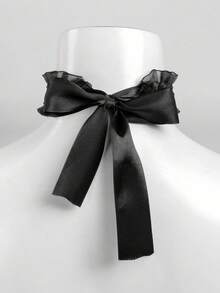 Black Lace Bow Choker Necklace For Women, Gothic Lolita Neck Collar, Dark Sweet Style Ruffle Collarbone Chain, Halloween Cosplay Accessory - A - View 5