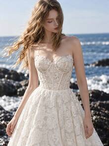 Cut-Out Bustier Ultra-Long Elegant Fashion Wedding Dress - White - View 2