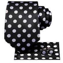 4Pcs Men Formal Suit Accessory Kit, Black Polka Dot Jacquard Tie, Pocket Square, Cufflinks & Tie Clip, Random Cufflink Design - Black - View 4