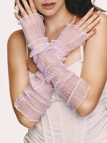 Popjeli 1 Pair/2 Pairs/10 Pairs High-End Pleated Solid Color Long Gloves - Purple - View 1