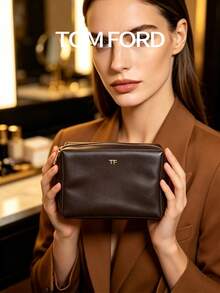 TOM FORD 深褐色 PU 化妝包，大容量旅行化妝收納袋 - 棕色 - 查看 6