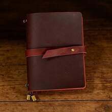 Genuine Leather Travelers Notebook, Handmade Vintage Cowhide Refillable Journal, A6 Leather Ring Binder Notebook, Leather Wrap Closure Diary, Gift For Men Women - Bison Leather - View 12