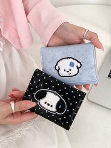 Children's 3-Fold Card Holder, Cute Puppy Embroidery Polka Dot 3-Fold Wallet, With Multiple Card Slots And Photo Window, Suitable For Storing Cash, Cards And Coins, Essential Accessory Halloween Special Offer (2pcs/Pack) - Multicolor - View 2