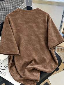Tween Girl Printed Pullover Washed Short Sleeve T-Shirt, Student Youth Children's Clothing, Summer Top For Girls Ready To Play - Mocha Brown - View 2