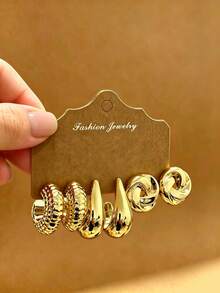 6-18pcs Gold Fashion Earrings Set, Stylish And Elegant, Suitable For Daily, Party And Event Occasions, Gift For Friends And Family (Lightweight CCB Material, Non-Fading) - Gold - View 6