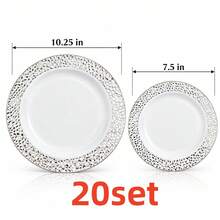 10/20/25pcs (7.5 Inch/10.25 Inch) White Base Silver Rim Plates, Multiple Sizes Available, Kitchen Tableware, High-Quality Appetizer Plates, Easy To Clean And Reusable, Suitable For Serving Dishes, Fruits, Salads, Desserts, Appetizers, Perfect For Weddings, Picnics, Gatherings, Birthdays, Parties, Holiday Celebrations And Thanksgiving, Christmas, Easter, Halloween - White - View 13
