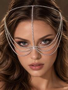 XYHEALER 1pc Silver Rhinestone Face Chain For Women, Crystal Head Chain Face Jewelry, Draped Statement Headpiece For Party Festival Evening Wear - Multicolor - View 10