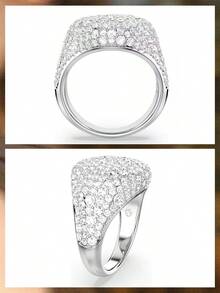 SWAROVSKI Fully Pave Crystal Square Ring, Elegant Sparkling Wide Band Ring, Birthday Gift For Girlfriend - Silver - View 7