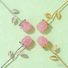 1PC/2PCS Natural Rose Quartz Rose Flower, Hand Carved Natural Crystal Rose Decorations, Perfect For Valentine's Day, Weddings, Anniversaries - With Ex - Rose Quartz Flower Gift Set - View 10