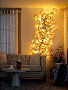 1pc 96 LED Maple Vine Fairy Lights, USB Powered, 8 Lighting Modes, Flexible Maple Leaf String Lights, Autumn Indoor Decoration, Suitable For Living Room And Bedroom, Halloween Party Atmosphere Light - M11 Maple Leaf Rattan - View 5
