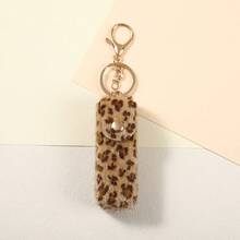 1pc Y2K Leopard Print Storage Bag, Cute Faux Fur Mini Organizer With Keychain, Snap Button Storage Bag, Gift For Her - Multicolor - View 8