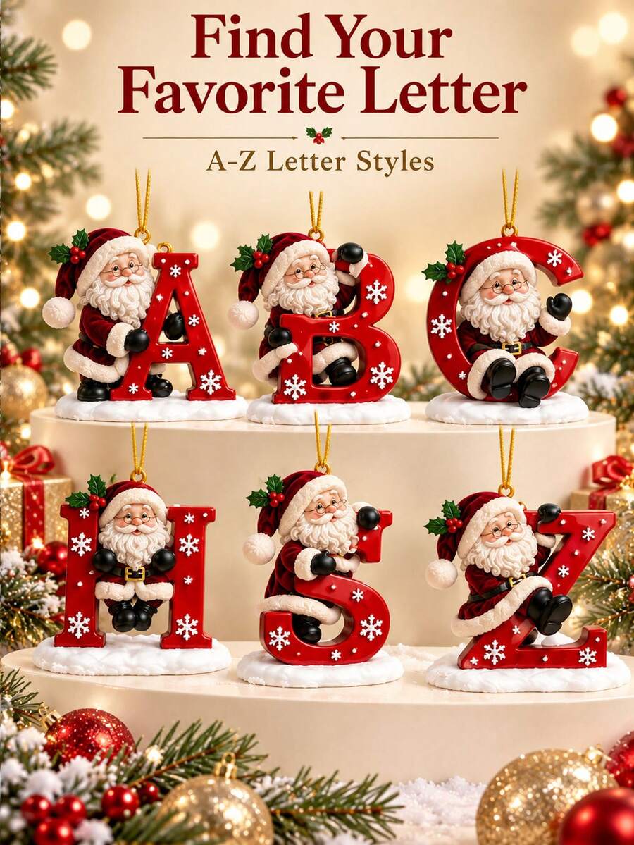 Christmas Tree Shaped Santa Claus Enamel Pendant - A-Z Letter Style - Ideal Decoration For Christmas, Valentine's Day And Thanksgiving | Multi-Functional Keychain And Backpack Charm, No Battery Required, 2D Flat Design, Suitable For All Seasons - Multicolor - View 1