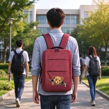 1pc 12*30*40cm Bear Print Zippered Business Backpack, Unisex Design Suitable For Campus, Short Trips, Daily Commute And Work, All-Season Large Capacity Compartment For Laptop And Various Learning Supplies - Backpack - View 6