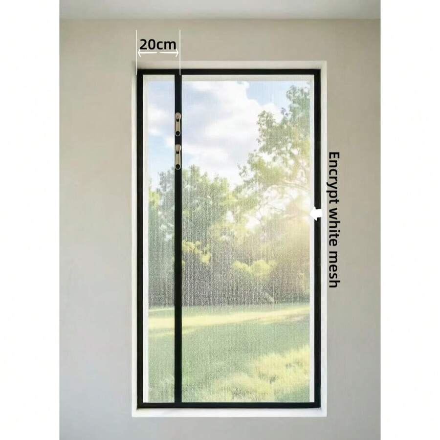 Black Edge Zippered Mosquito Screen, High-Density Fine Mesh, Easy Self-Install Anti-Insect Window Screen Curtain For Home - White Mesh With Black Trim, Left-side Zipper - View 1