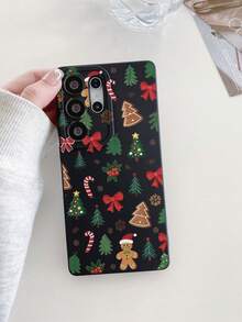 1pc Fashionable Creative Full-Screen Christmas Gingerbread Man Bow Candy Cane Pattern, Painted Pupil Black Matte TPU Material Anti-Drop Phone Case, Gift For Boyfriend/Girlfriend, Compatible With Apple, And Android Phones - Multicolor - View 3