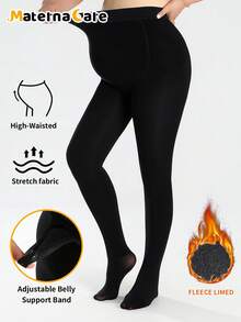 جوارب نسائية للحوامل من الصوف الناعم والسميك مع أزرار عند الخصر قابلة للتعديل والشد، تدعم البطن والأرداف - الأسود - مشاهدة 7