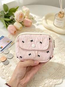 1pc Cute Quilted Small Coin Purse Mini Zipper Card Holder Wallet Portable Lipstick Earphone Storage Pouch Zipper Makeup Bag For Girl Travel Daily Use - Multicolor - View 8