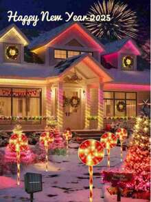 Christmas Lollipop Solar String Lights, With 5 Lollipops, LED Ground Stake Lights, Auto Charging, Suitable For Garden, Flower Bed, Pathway, Porch And Christmas Party Decoration. - Solar Lollipop Light - View 5
