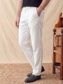 glestore Men's Retro Vintage Style: 100% Cotton Casual Pants-Stylish, Versatile, And Perfect For Commuting; Suitable For Spring, Summer, And Fall - White - View 4