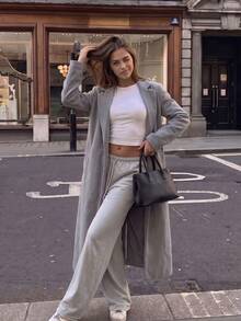 Women's Fashion Grey Tweed Mid-Length Coat With Pointed Collar And Long Regular Sleeves, Suitable For Autumn Fashion Outfits - Grey - View 6