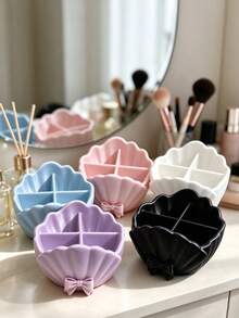 Bow & Shell Shaped 4-Compartment Storage Rack, Suitable For Toothbrushes, Toothpaste And Makeup Brushes, Ideal For Pool Parties, Picnics, Camping And Home Use, Plastic Material, Can Store Mugs, Perfect Gift - Multicolor - View 4